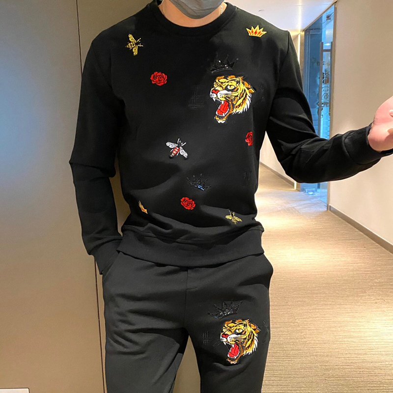 Men's Tracksuits Heavy Craft Embroidery Men's 100% Cotton Tracksuit Hoodie Fashion Casual Pants Street Casual High QualitySuit 230508