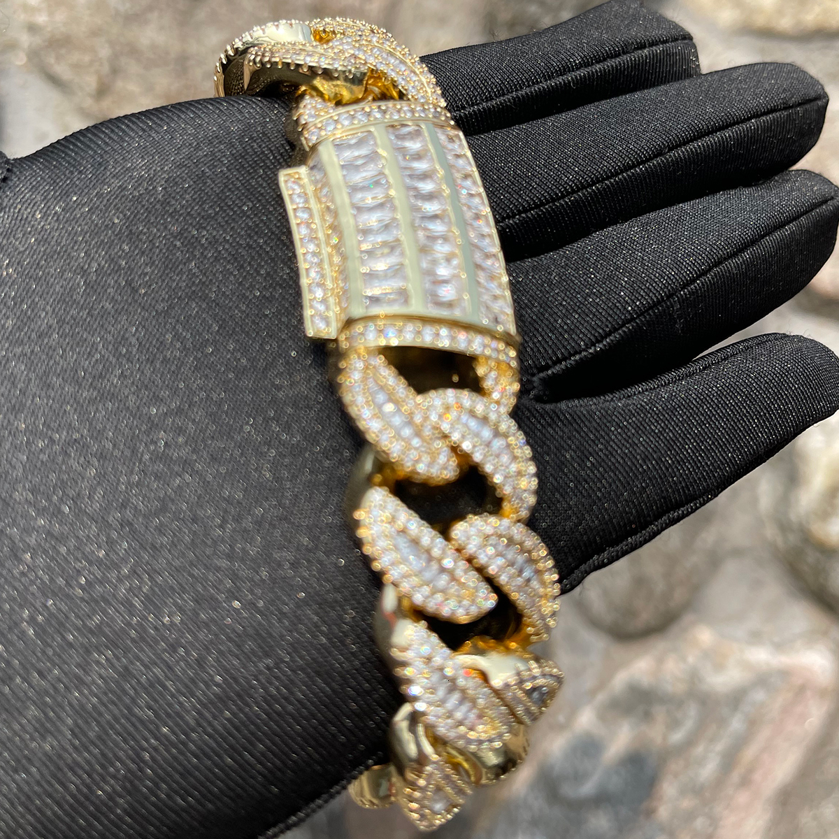 Chain Bubble Letter Baguette Cuban Link Bracelet for Men Iced Out Prong Setting Necklace Choker Real Gold Plated Hip Hop Jewelry 230506