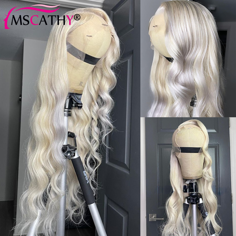 Free shipping 180Density Platinum Blonde Human Body Wave HD Lace Front Wig 13x4 Synthetic Hair Wigs For Women Preplucked