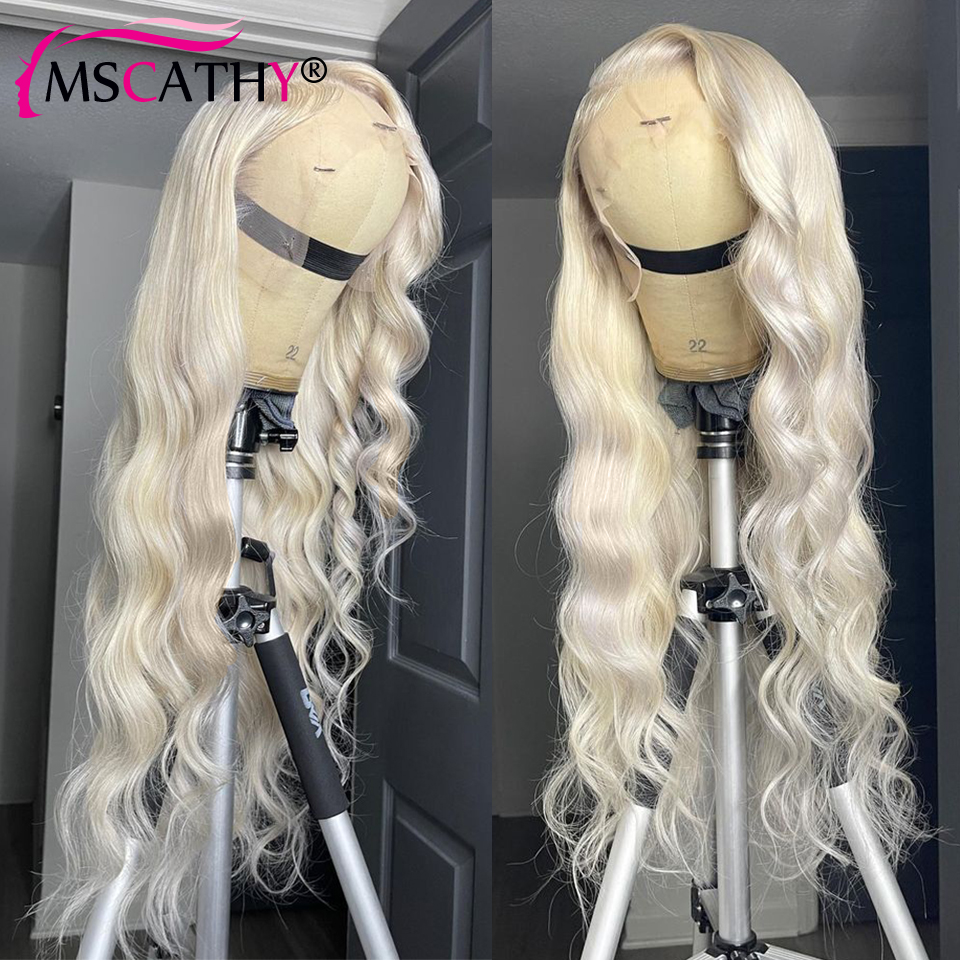 Free shipping 180Density Platinum Blonde Human Body Wave HD Lace Front Wig 13x4 Synthetic Hair Wigs For Women Preplucked