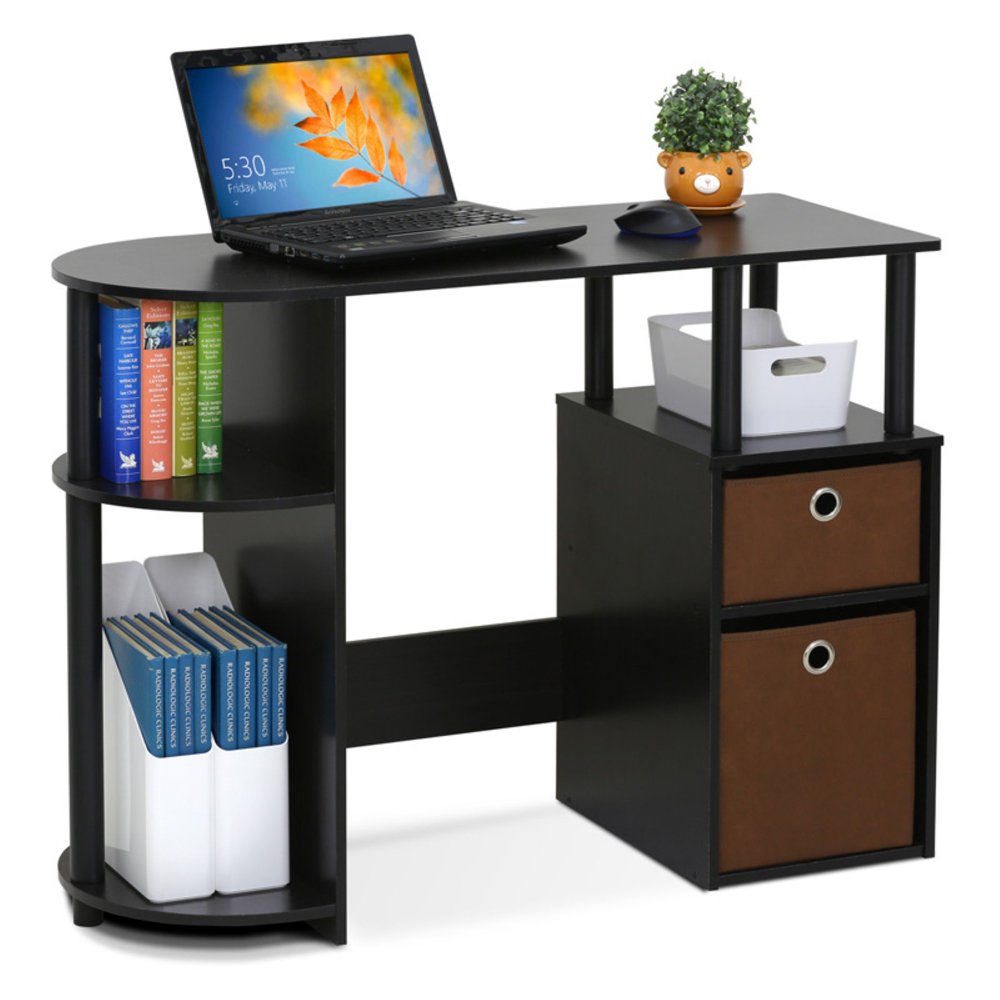 JAYA Simplistic Computer Study Desk with Bin Drawers, Espresso