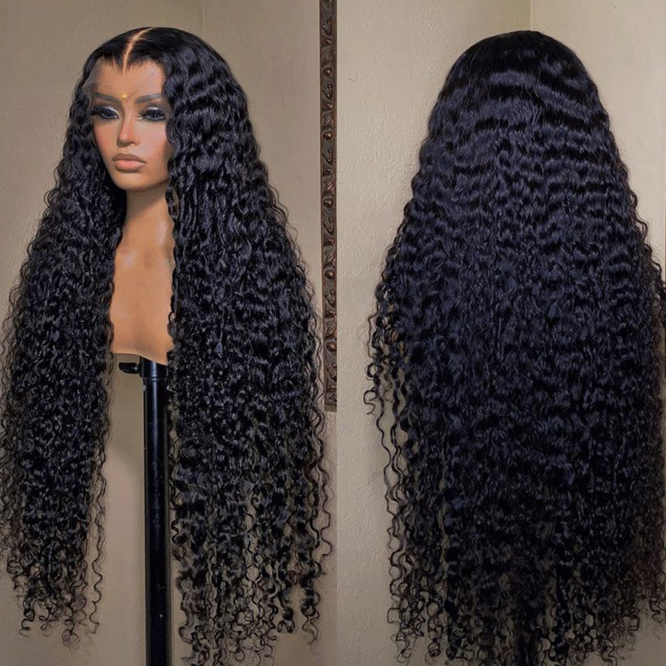 Free shipping Brazilian Long Water Front Black /Brown /Blonde /Red Hd Wigs For Women 34 Inch Deep Wave Lace Frontal Synthetic Wig