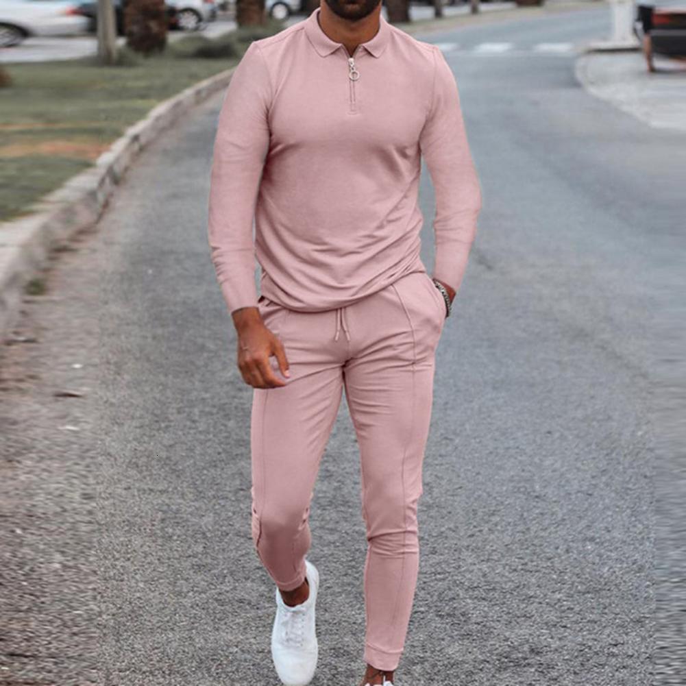Men's Tracksuits Men's Tracksuit Spring Autumn Clothes Sportswear 2 Piece Set Long Sleeve Polo ShirtPants Solid Sweatsuit Sports Suits For M