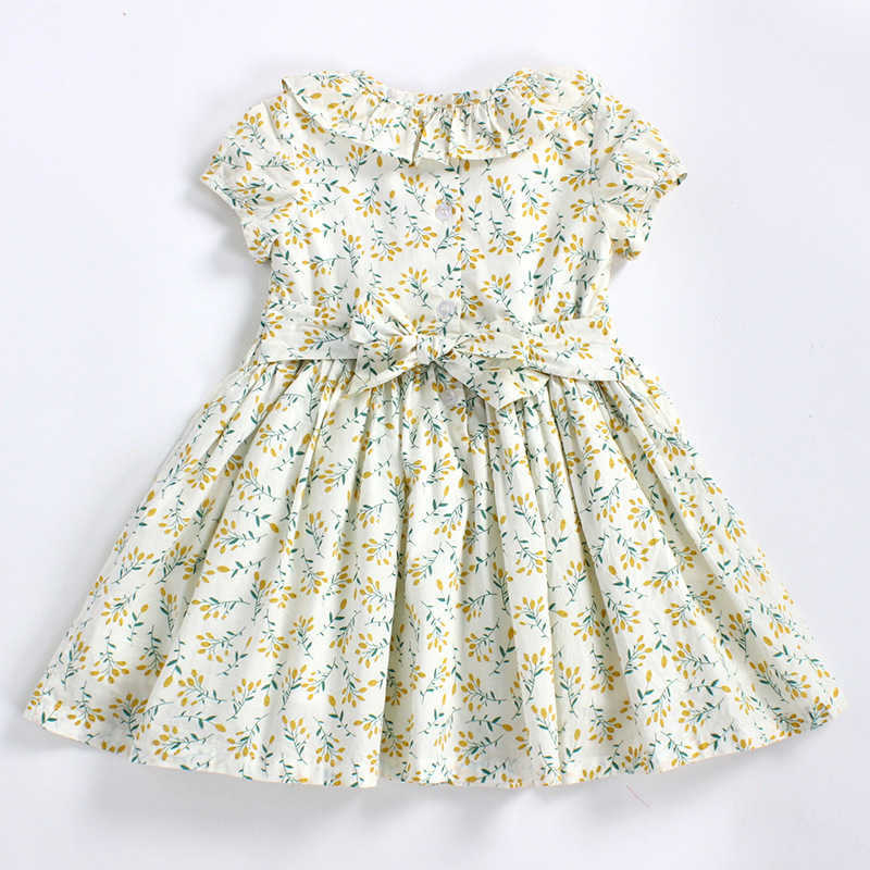 Kids girls handmade floral smocked dresses summer 2023 toddler girl flower smock dress for party wedding baby elegant outfit G1218