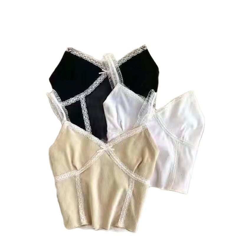 Camisoles Tanks HELIAR Women Lace Up Crop Tops VNeck Knitted Camis Short Slim Underwear Straps for WOmen Summer 230508