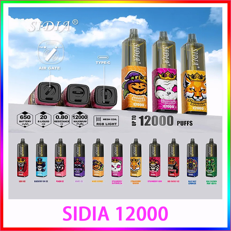 Original SIDIA 12000 Puffs Disposable Vape Pen E Cigarette 650mAh Rechargeable Battery Airflow Mesh Coil 20ml Prefilled Pod 12K Big Vapor Kit 11 colors cigvapes
Original SIDIA 12000 Puffs Disposable Vape Pen E Cigarette 650mAh Rechargeable Battery Airflow Mesh Coil 20ml Prefilled Pod 12K Big Vapor Kit 11 colors cigvapes