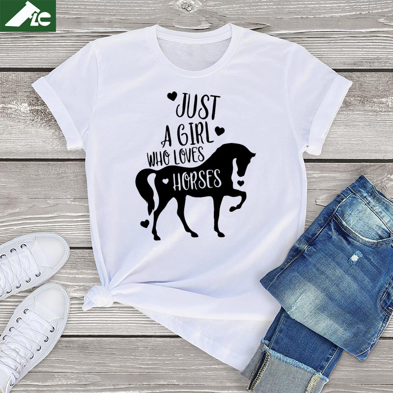 Women's T-Shirt FLC Just A Girl Who Loves Horses T Shirt Women Horse Lover Gift Funny Animal Graphic Female T Shirt Fashion harajuku Tops US 3XL 