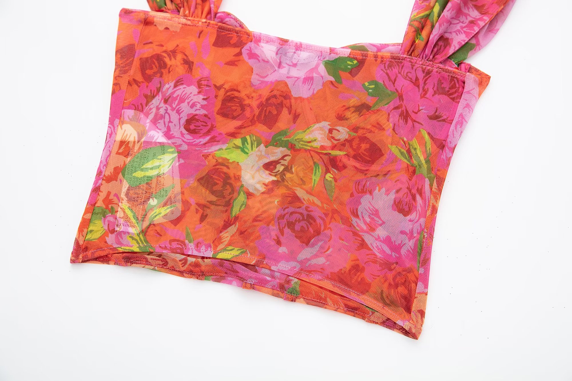 Womens holiday print flowers tanks gauze fabric stretchy sexy spaghetti strap bustier short high waist camis SML