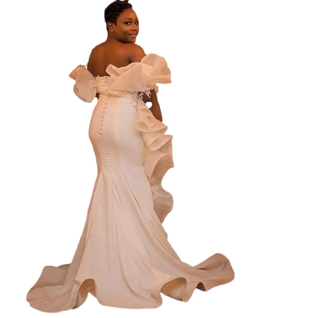 Modern Mermaid Wedding Dresses Arabic Off Shoulder Plus Size aso ebi Bridal Gowns Beaded Ruffles Vestido De Novia