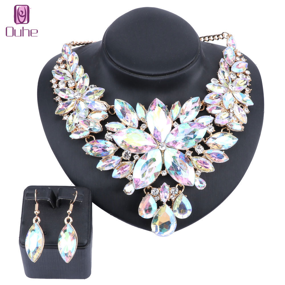 Pendant Necklaces High Quality Crystal Choker Statement Necklace Earring Jewelry Set Wedding Gift Women Brides Prom Party 230506