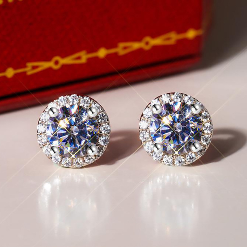 Luxury Cubic Zirconia Stud Earrings for Women Shiny Crystal Studs Earring with S925 Sterling Silver Earnail Needle Round Diamond Earrings Wedding Jewe