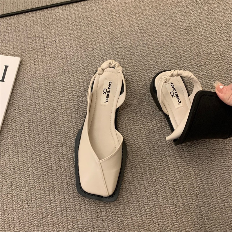 New High Heels Women's French Square Thick Feet Spring and Automatic Single Mary Slim Shoes Sandals Treasure Head Half Trailer 230506