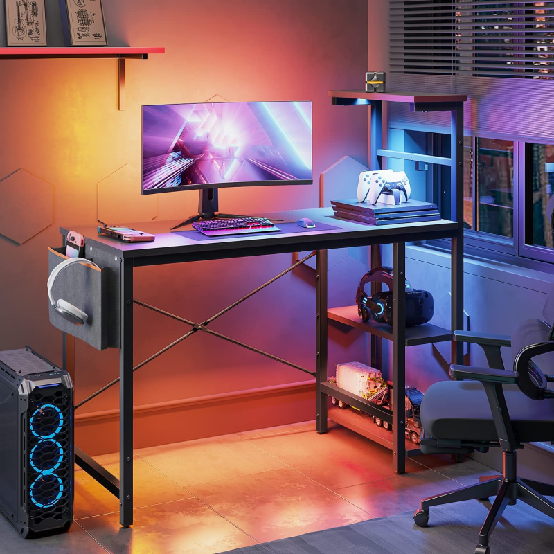 Reversible 44 inch Computer Desk with LED Lights Gaming Desk with 4 Tier Shelves Black
Reversible 44 inch Computer Desk with LED Lights Gaming Desk with 4 Tier Shelves Black