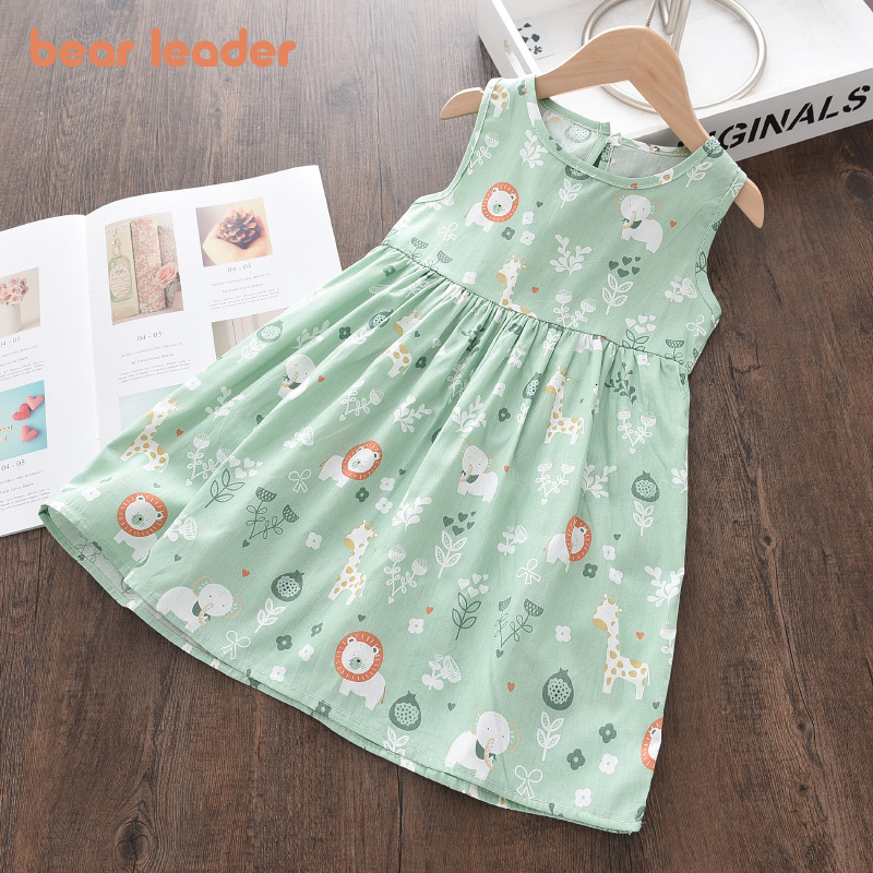 Girls Dresses Bear Leader Summer Girls Dress Casual Princess Dresses Sleeveless Print Flower Costumes Kids Vestidos Cotton Floral Dress 27Y 230506