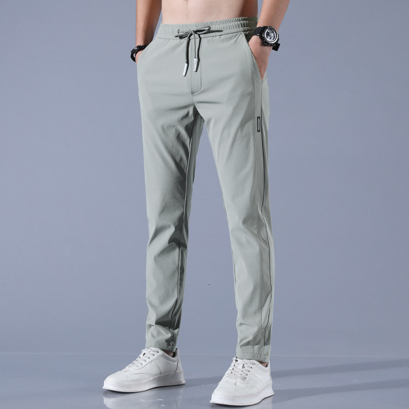 Men's Pants Men's Ice Silk Trousers Solid Color Mid-Waist Loose Breathable Straight-Leg Casual Pants Thin Quick-Drying Sports Pants 230508