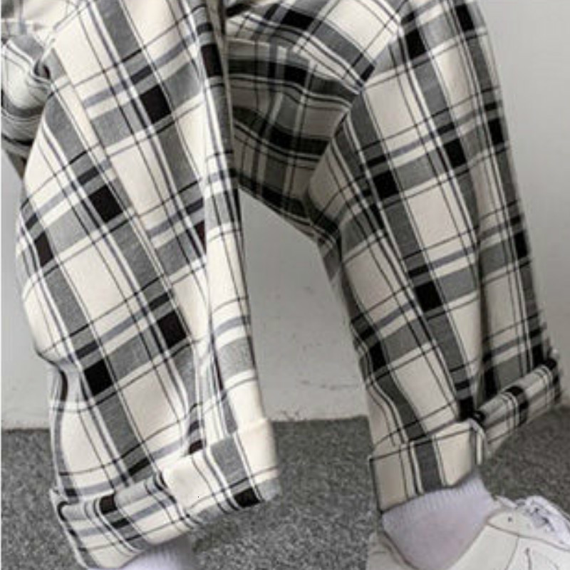 Men's Pants Men Pants Plaid Loose Comfortable Retro Casual All-match Elastic Waist Chic Wide Leg Trousers Fashion Streetwear Korean Style 230508