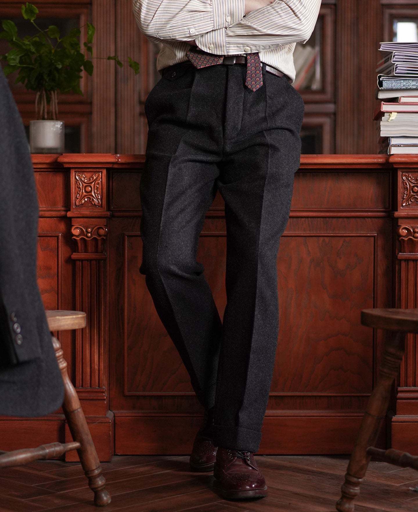 Men's Pants Men's Tweed Pants High Waist Straight Elegant Business Style 230508