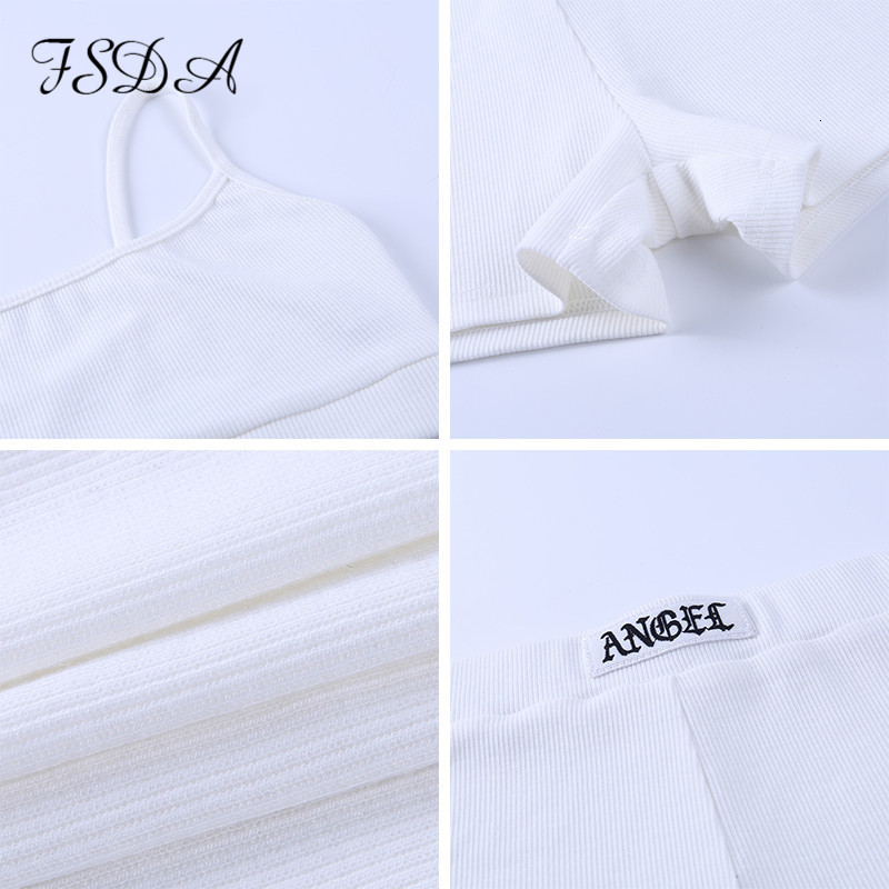 Women's Tracksuits FSDA Summer Ribber Women Set White Spaghetti Strap Crop Top And Mini Biker Shorts Embroidery Two Piece Sets Sexy Outfit Party 