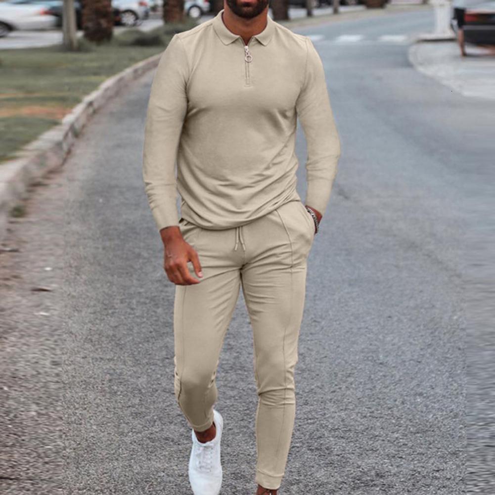Men's Tracksuits Men's Tracksuit Spring Autumn Clothes Sportswear 2 Piece Set Long Sleeve Polo ShirtPants Solid Sweatsuit Sports Suits For M
