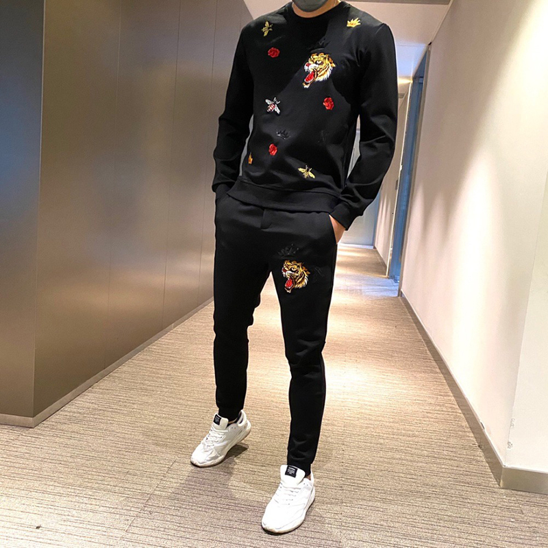 Men's Tracksuits Heavy Craft Embroidery Men's 100% Cotton Tracksuit Hoodie Fashion Casual Pants Street Casual High QualitySuit 230508