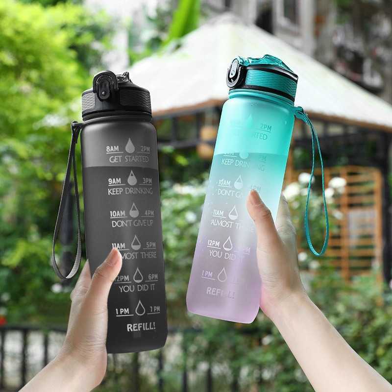 1000ml Large Capacity Water Bottle Frosted with Straw Plastic Cup Sports Cup Plastic Gradient Outdoor Sport Water Bottle Cup