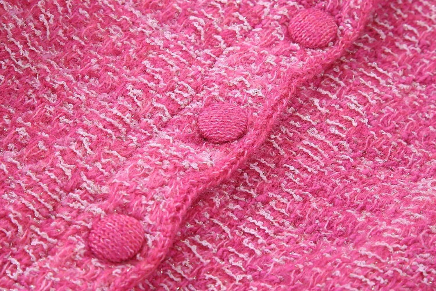 Womens rose pink color 2 pc dress suit single breasted short sweater and skirt twinset SML