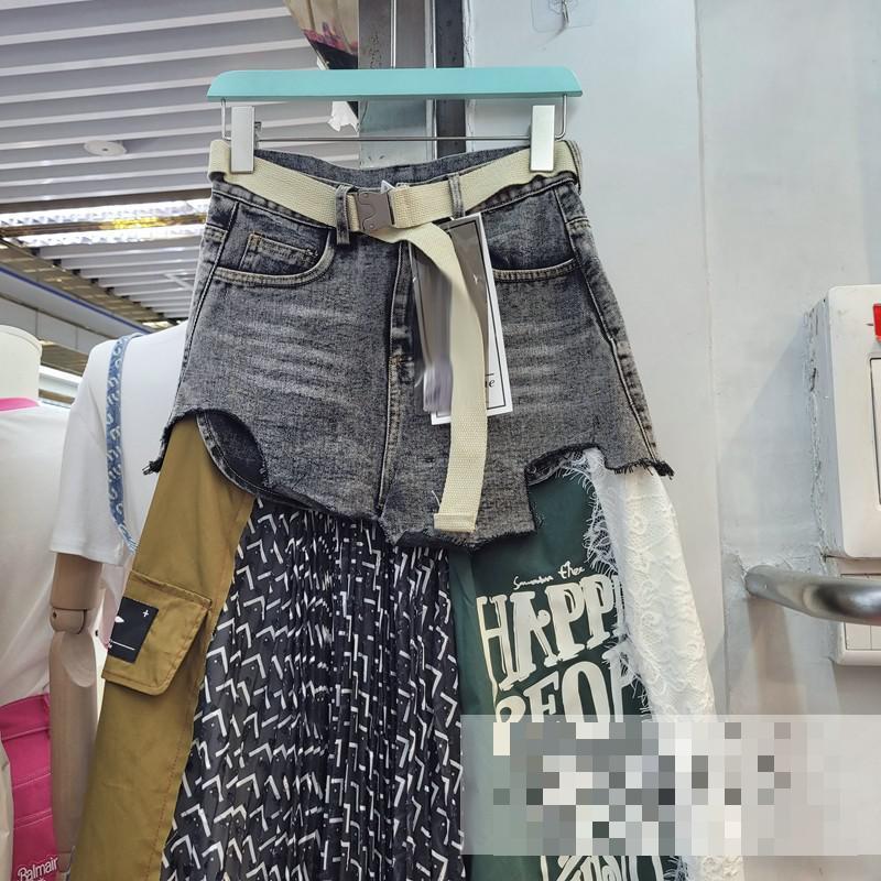 Skirts Getspring Women Long Patchwork Denim Stitching Irregular High Waist Loose Leisure Asymmetrical Pleated 230508