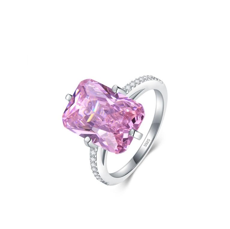 2023 Ins Top Sell Wedding Rings Simple Fashion Jewelry Cushion Shape Lagre 5A Pink Cubic Zirrcon CZ Diamond Gemstones Eternity Women Engagement Band R
