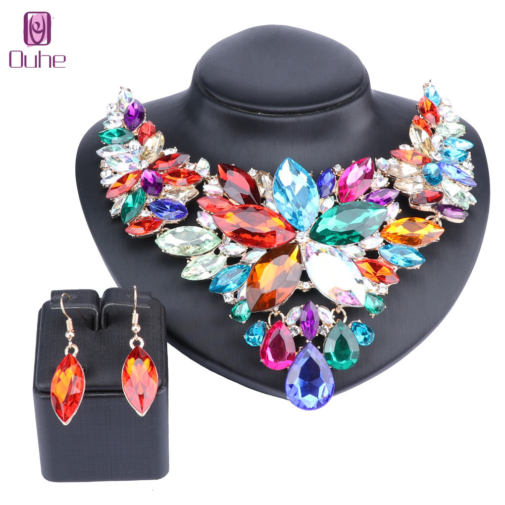 Pendant Necklaces High Quality Crystal Choker Statement Necklace Earring Jewelry Set Wedding Gift Women Brides Prom Party 230506