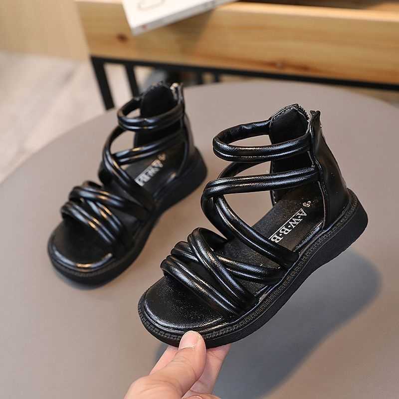 Sandals 2023 Casual Solid Toddler Girls Sandals Summer Leather Zipper Kids Beach Shoes Non Slip Soft Sole Children Sandals z250708YYAQ