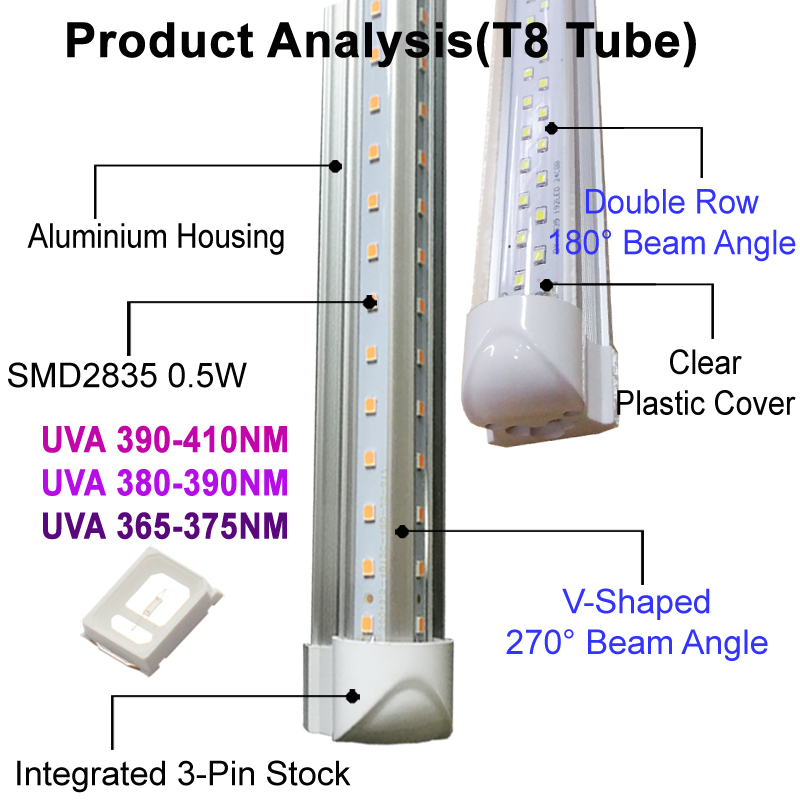 Bar 390NM UV Tube Lights LED Strip 1ft 2ft 3ft 4ft 5ft 6ft 8ft T8 LED Black Light Fixtures for Room Glow Party Neon Party Supplies Fluorescent Art Pos