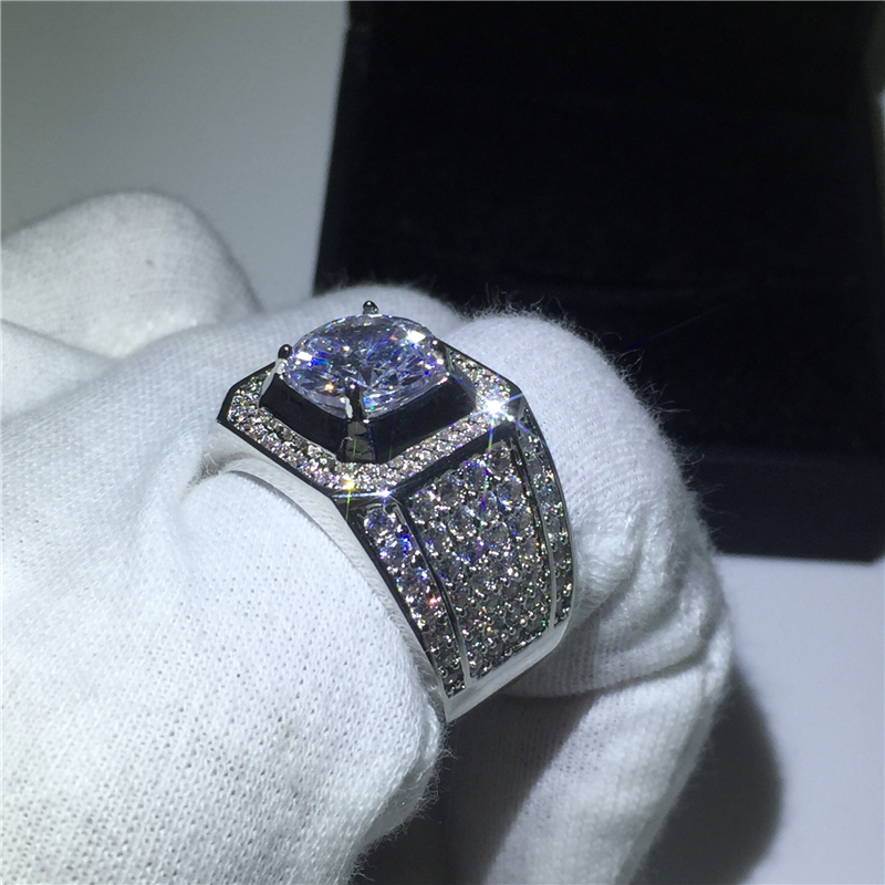 Band Rings 14K Gold Solitaire Male 2ct Lab Zircon Ring Silver Color Jewelry Engagement Wedding band Rings for men gift 230506