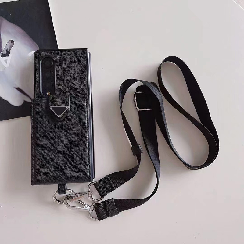 Samsung S21 S20 Ultra Case Designer Phone Cases for S23 S24 Plus Z Flip Fold 1 2 3 4 5 Luxury PU Leather Crossbody Bags Wallets Card Holder Pockets Mobile Back Covers Black