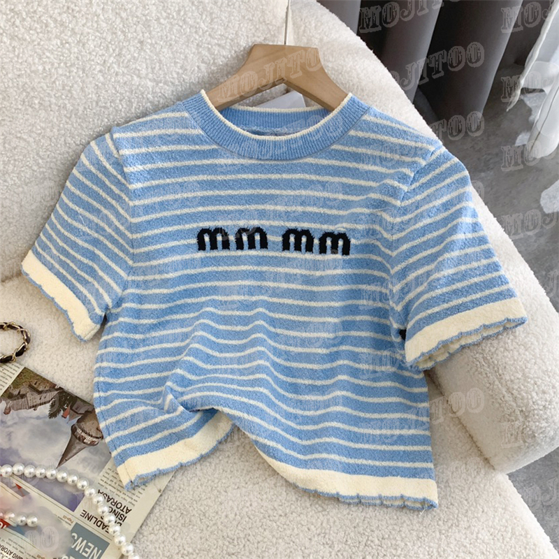 Striped Knitted T Shirts Tops For Women Jacquard Letter Short Sleeve Pullover Woman Summer Fashion Tees Clothes, Blue
Striped Knitted T Shirts Tops For Women Jacquard Letter Short Sleeve Pullover Woman Summer Fashion Tees Clothes, Blue