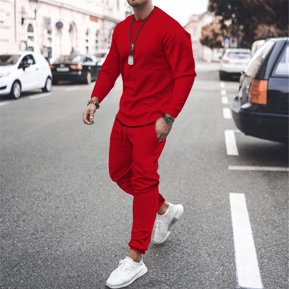 Men's Tracksuits Men's 2 Piece Set Tracksuits 3D Print Long Sleeve T-Shirt Set Streetwear Casual 2 Piece Male Sportswear Oversize Men Tshirt