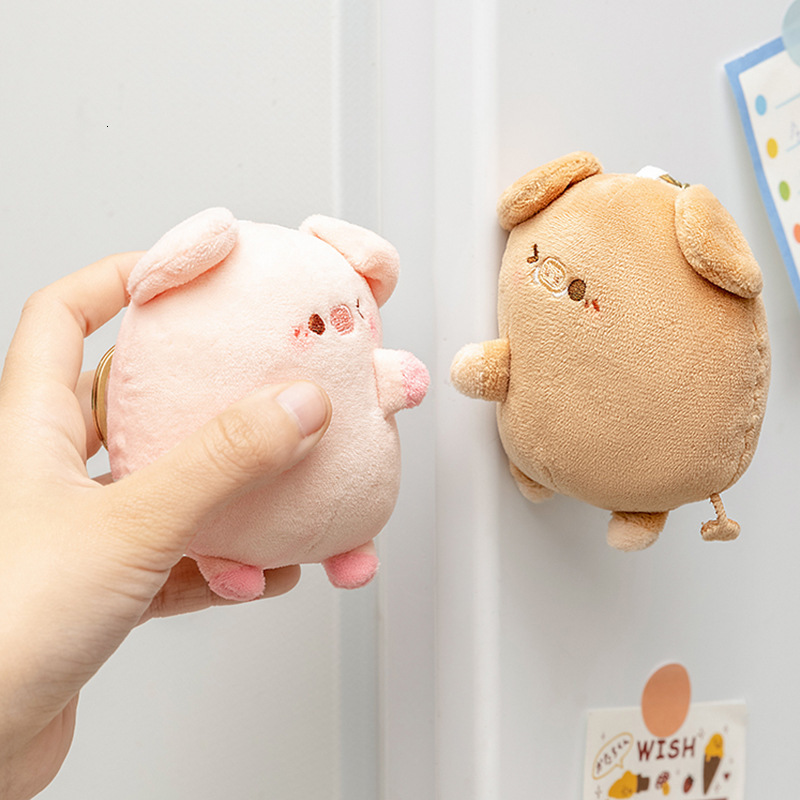 Key Rings 2pcs Plush Magnetic Couple Pig Keychain Cute Creative Plush Toy Kawaii Girl Holiday Gift Personalized Magnet Backpack Pendant 230506