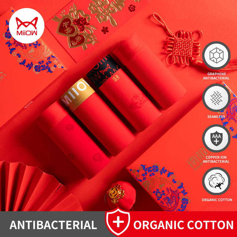 Underpants MiiOW Boxer Socks Set Organic Cotton Men Underwear Boxer Trunks Breathable Male Panties Boxershorts Underpants Year Red 230508