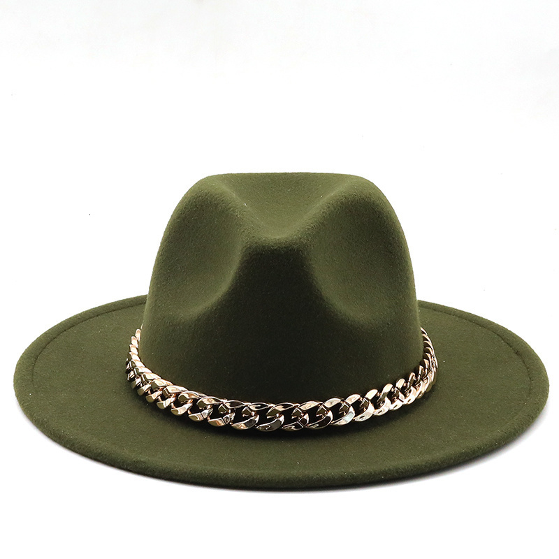 Wide Brim Hats Bucket Hats Simole fedora hats women men wide brim Thick gold chain band felted hats jazz cap winter autumn panama camel white women ha