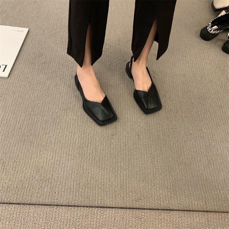New High Heels Women's French Square Thick Feet Spring and Automatic Single Mary Slim Shoes Sandals Treasure Head Half Trailer 230506