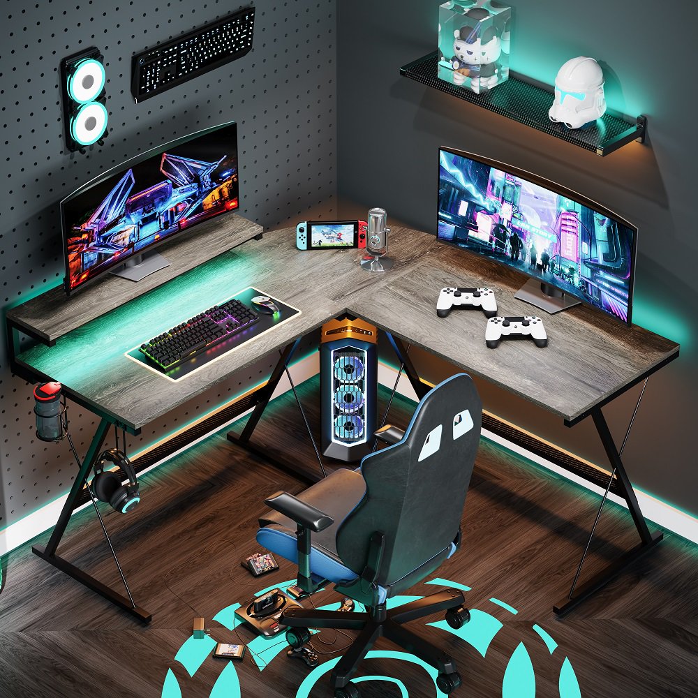55 inch L-Shaped Gaming Computer Desk with Monitor Stand Home Office Corner Desk Grey
55 inch L-Shaped Gaming Computer Desk with Monitor Stand Home Office Corner Desk Grey