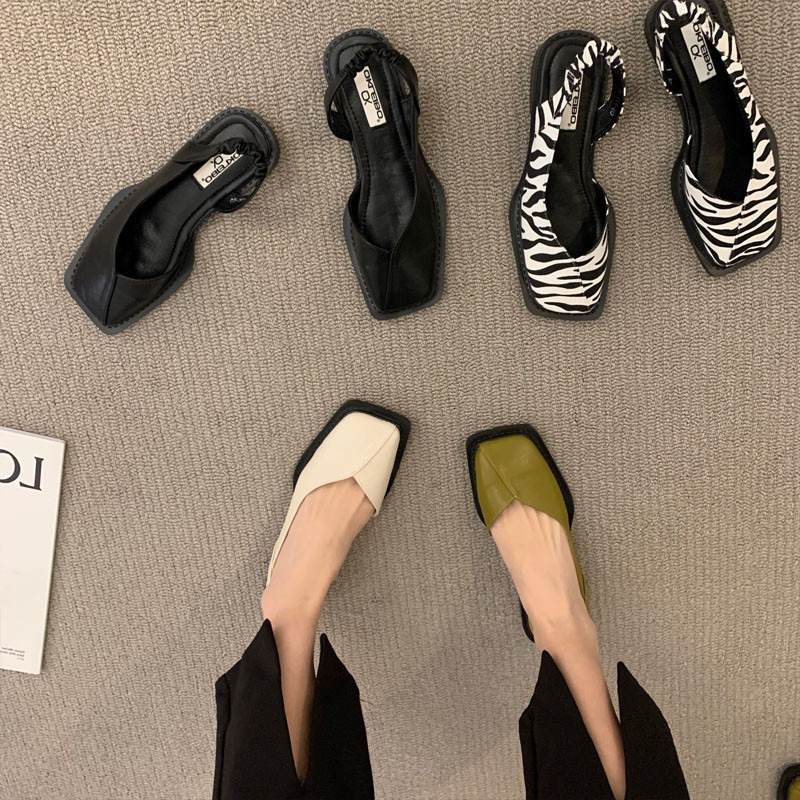 New High Heels Women's French Square Thick Feet Spring and Automatic Single Mary Slim Shoes Sandals Treasure Head Half Trailer 230506