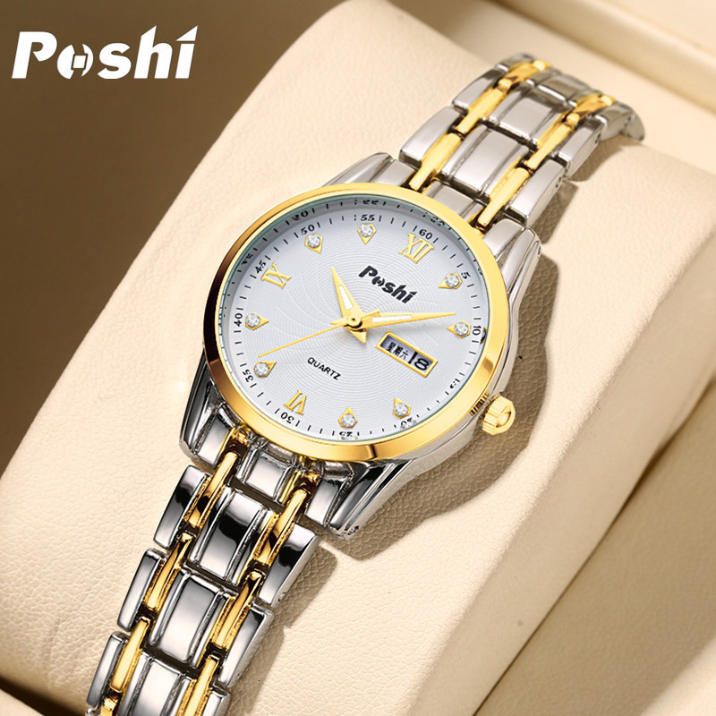 Womens Watches POSHI Original Waterproof Ladies Quartz Stainless Steel for Women with Calendar Week Fashion Casual Wristwatch 230506