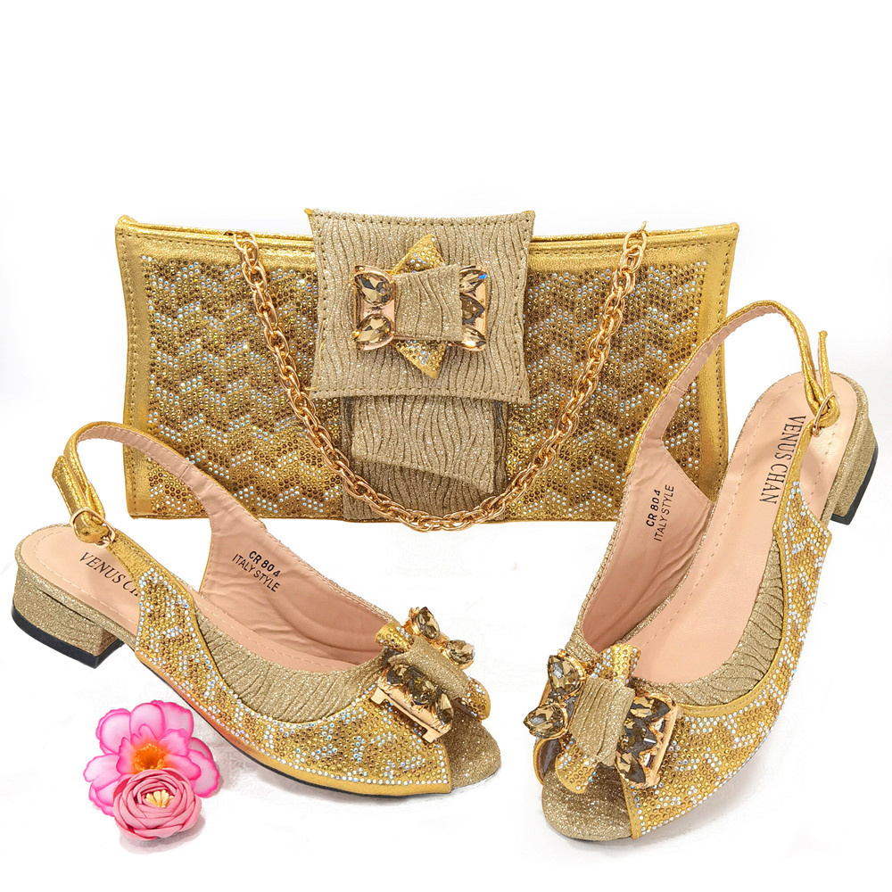 2025 new Sandals 804-Gold Color Bags Match Fashion for Nigeria Bag and set to Women Party Shoes 230506