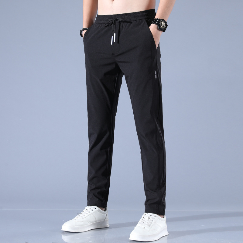 Men's Pants Men's Ice Silk Trousers Solid Color Mid-Waist Loose Breathable Straight-Leg Casual Pants Thin Quick-Drying Sports Pants 230508