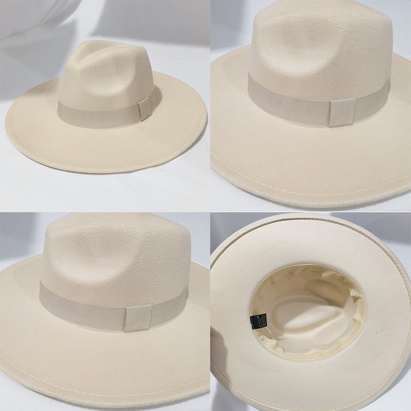 Wide Brim Hats Bucket Hats Fedora Hats for Women 9.5cm Wide Brim Dress Men Caps Felted Hat Panama Church Wedding Ribbon Band Men Hat Sombreros De Muje