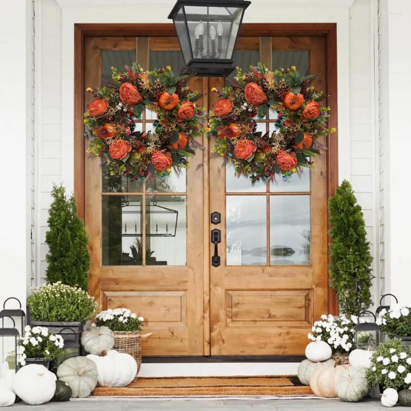 Decorative Flowers Autumn Door Wreath Christmas Halloween Thanksgiving Decoration Pumpkin Berry Pine Cone Maple Artificial Home Decor