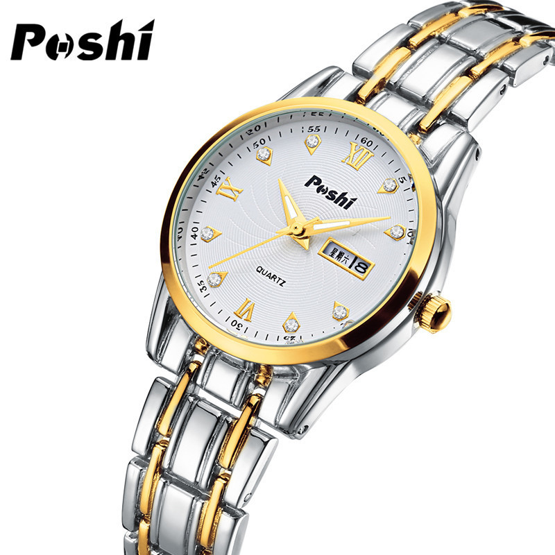 Womens Watches POSHI Original Waterproof Ladies Quartz Stainless Steel for Women with Calendar Week Fashion Casual Wristwatch 230506