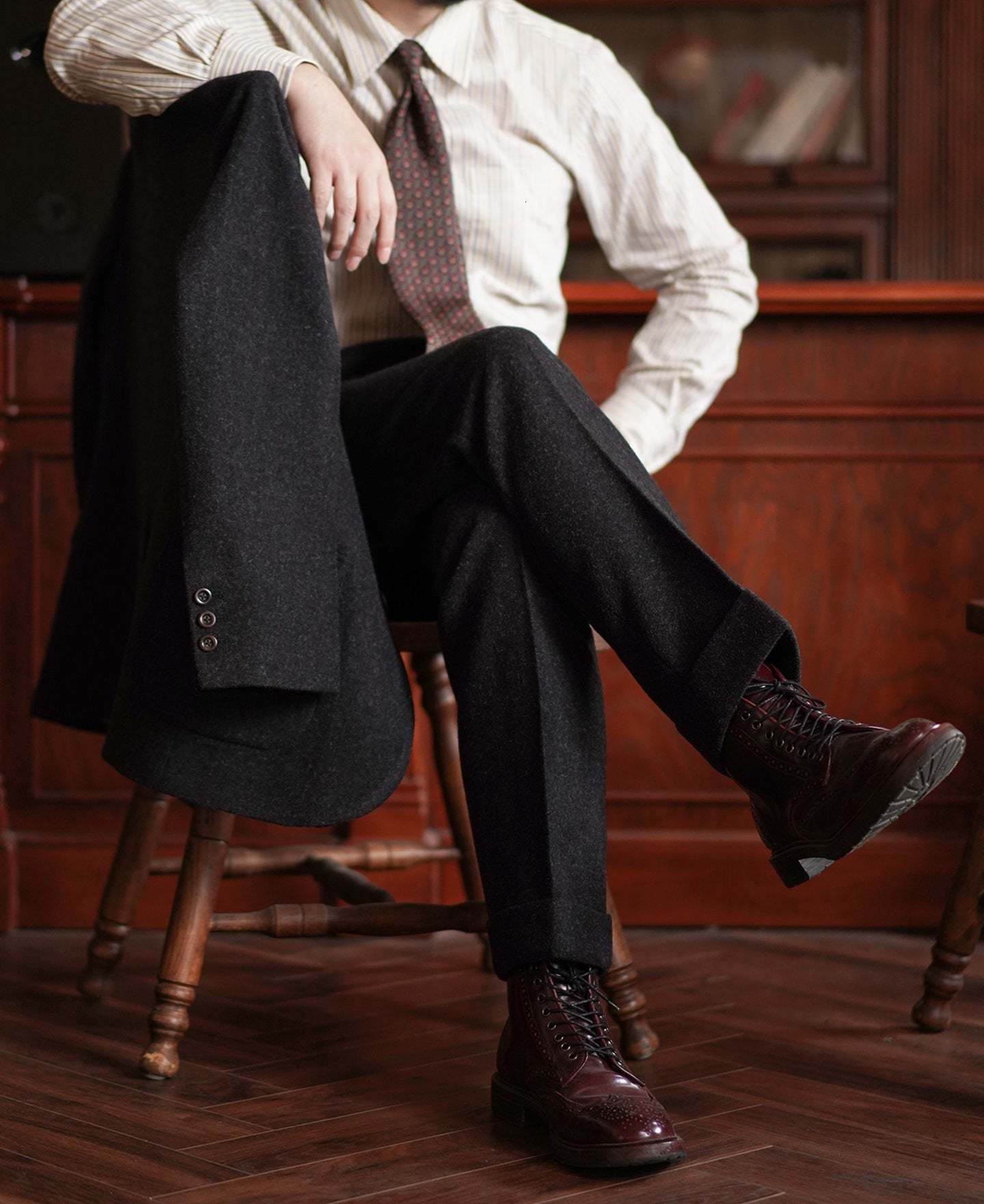 Men's Pants Men's Tweed Pants High Waist Straight Elegant Business Style 230508