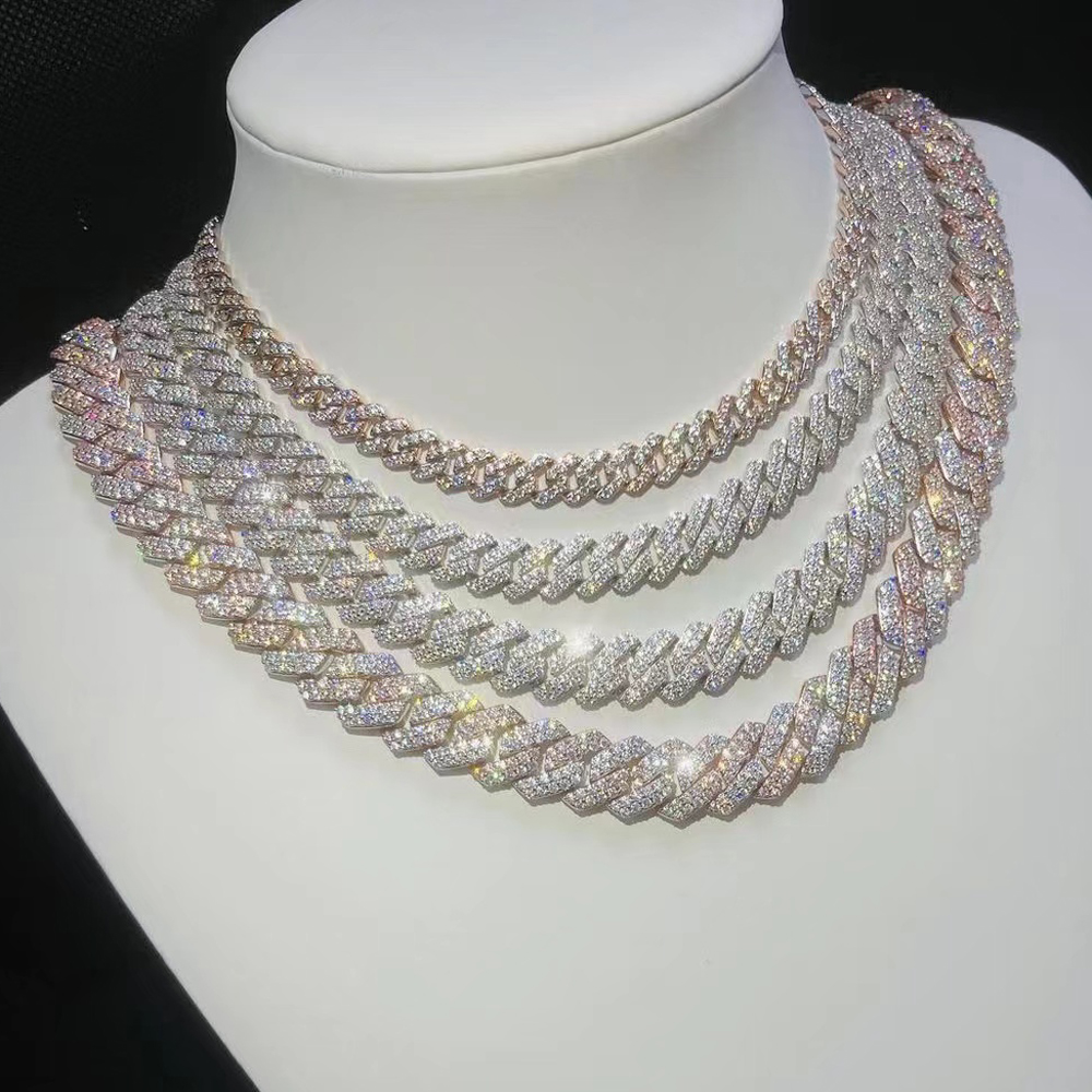 Custom Pass Test Vvs Moissanite Dia Cuban k Chain 10mm 12mm 15mm 18mm 20mm Hip Hop Necklace Men Jewelry