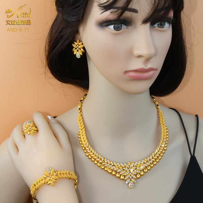 Pendant Necklaces ANIID African Jewelry Set Big Necklace Dubai Ethiopian Gold Color Jewelery Earring Bracelet For Women Bridal Choker Wholesale 230506